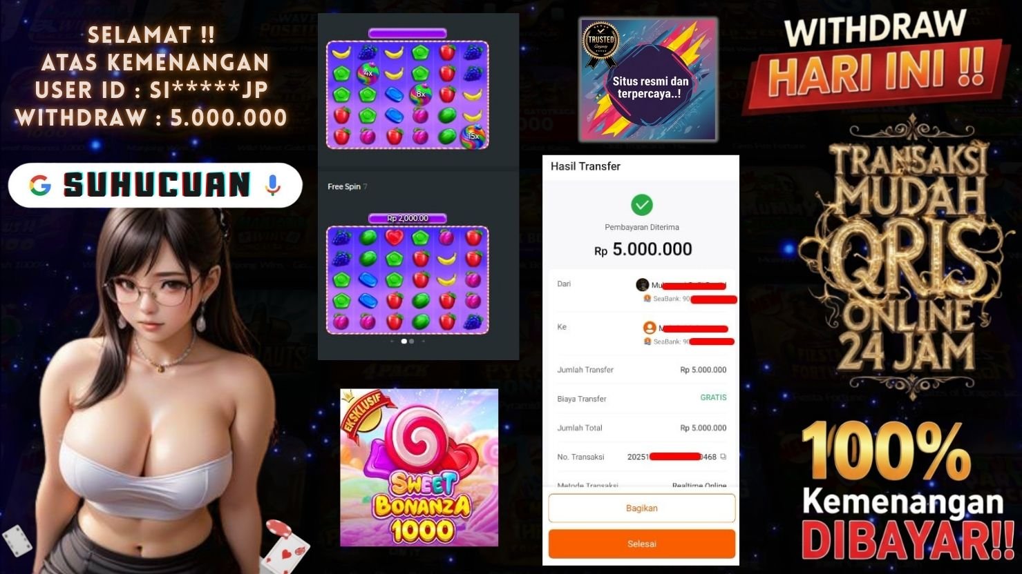 SUHUCUAN JACKPOT SLOT SWEET BONANZA 1000